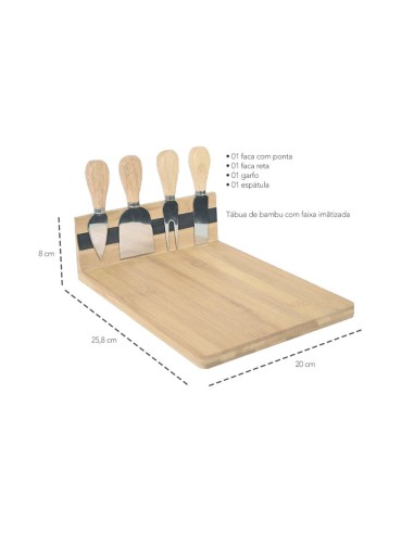Tabua e Facas para Queijos Frios Bambu Organico...