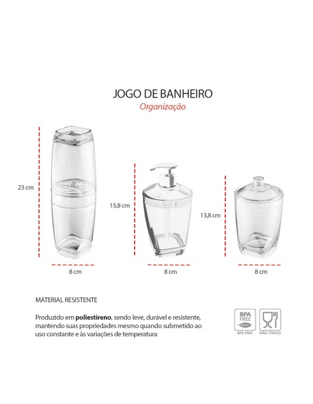 Jogo de Banheiro Transparente Bandeja Organizador Giratorio