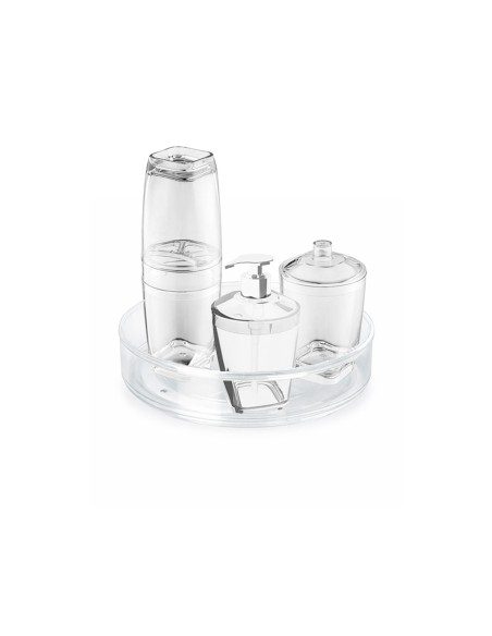 Jogo de Banheiro Transparente Bandeja Organizador Giratorio