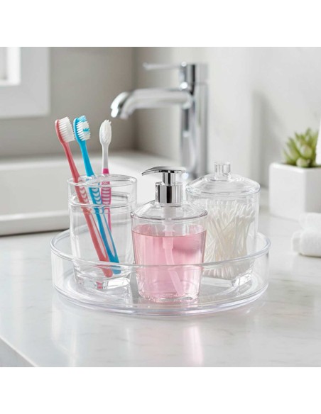 Jogo de Banheiro Transparente Bandeja Organizador Giratorio
