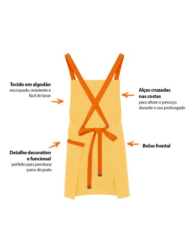 Avental Amarelo Alça Cruzada Laranja Buffet...