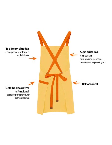 Avental Amarelo Alça Cruzada Laranja Buffet Cafeteria