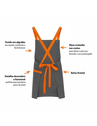 Avental Cinza Alça Cruzada Laranja Restaurante...