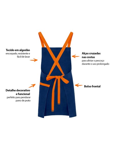 Avental Azul Alça Cruzada Laranja Restaurante Bar Cafeteria