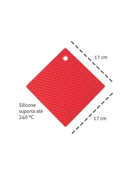 Descanso de Panela Suporte Silicone Quadrado Vermelho