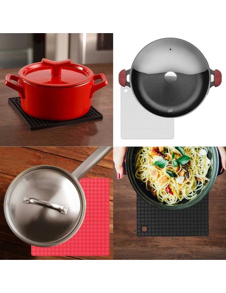 Descanso de Panela Suporte Silicone Quadrado Vermelho