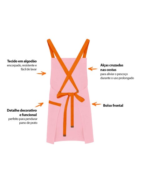 Avental Rosa Alça Cruzada Laranja Confeitaria Doceria Festa