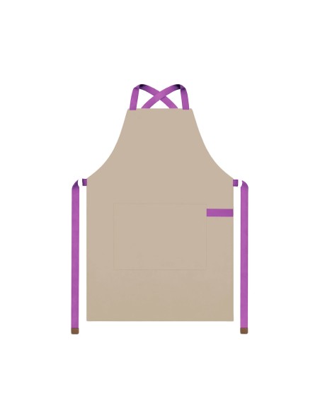 Avental Bege Alça Cruzada Roxo Restaurante Cafeteria Bar