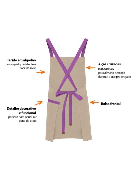 Avental Bege Alça Cruzada Roxo Restaurante Cafeteria Bar