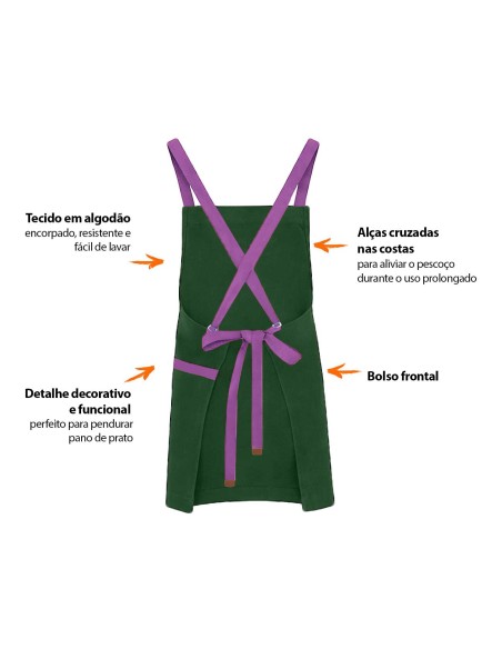 Avental Verde Alça Cruzada Roxo Restaurante Jardinagem Bar