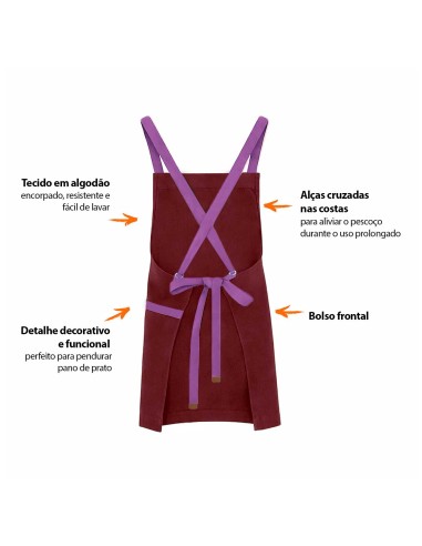 Avental Vinho Alça Cruzada Roxo Restaurante...
