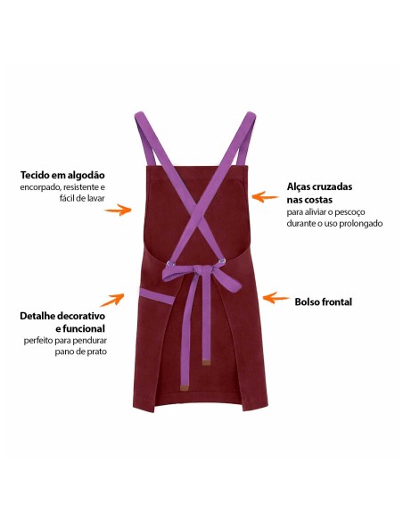 Avental Vinho Alça Cruzada Roxo Restaurante Bistro Osteria