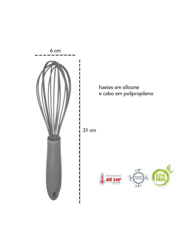 Batedor de Claras Manual Fouet Silicone Preto...