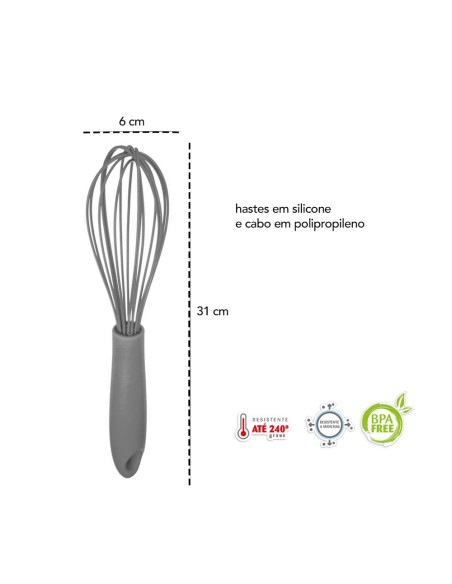 Batedor de Claras Manual Fouet Silicone Preto Cozinha