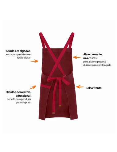 Avental Vinho Alça Cruzada Vermelho Restaurante...