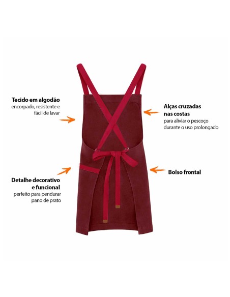 Avental Vinho Alça Cruzada Vermelho Restaurante Bistro Osteria