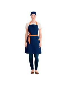 Avental Azul Alça Cruzada Laranja Restaurante Bar Cafeteria 2