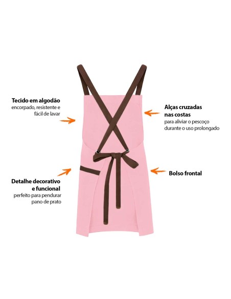 Avental Rosa Alça Cruzada Marrom Confeitaria Doceria Festa
