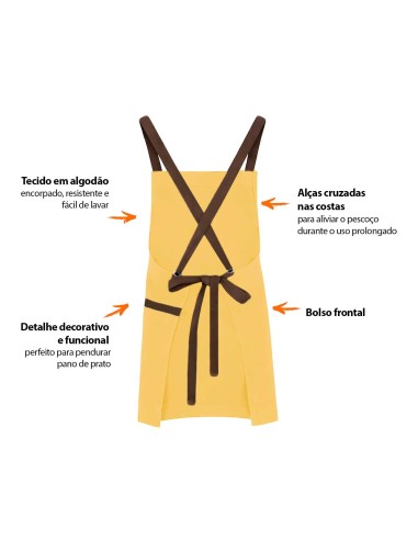 Avental Amarelo Alça Cruzada Marrom Eventos...