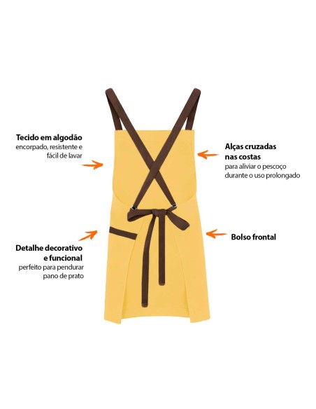 Avental Amarelo Alça Cruzada Marrom Eventos Buffet Cafeteria