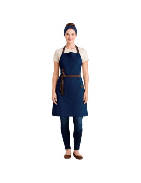 Avental Azul Alça Cruzada Marrom Restaurante Bar Cafeteria