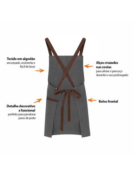 Avental Cinza Alça Cruzada Marrom Restaurante Bar Artesanato