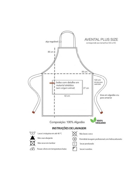 Avental Grande Bege Plus Size Caqui Vegano Restaurante Bistro