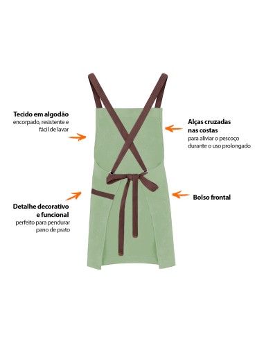Avental Verde Matte Cha Alça Cruzada Marrom...