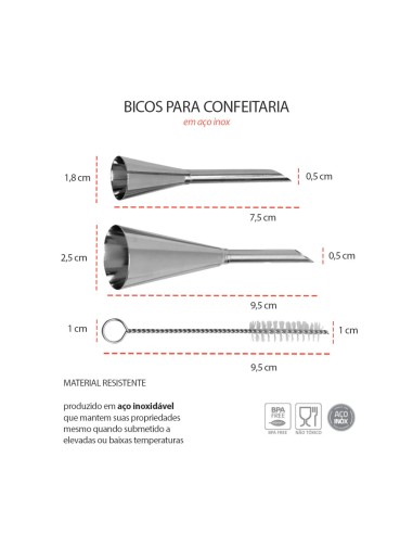 Bico de Confeitar Bolo Torta Inox e Escova...