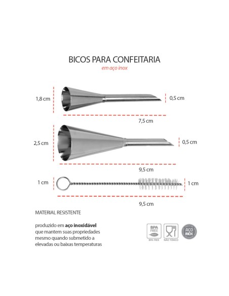 Bico de Confeitar Bolo Torta Inox e Escova Padaria Doceria