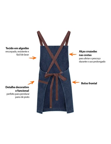 Avental Jeans Alça Cruzada Marrom Restaurante...