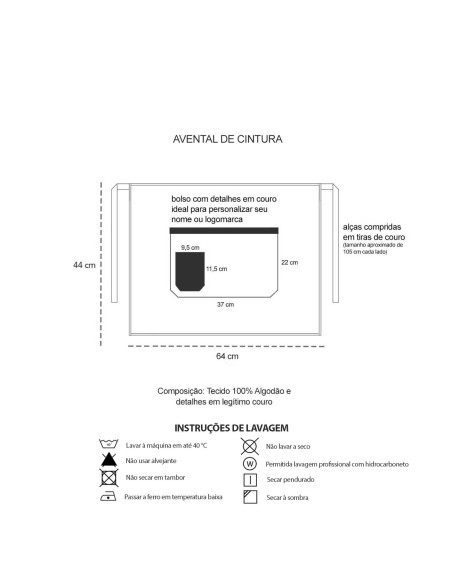 Avental de Cintura Jeans e Couro Unissex Bar Restaurante