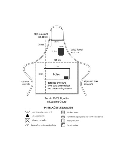 Avental Jeans e Couro Chef de Cozinha Barista...