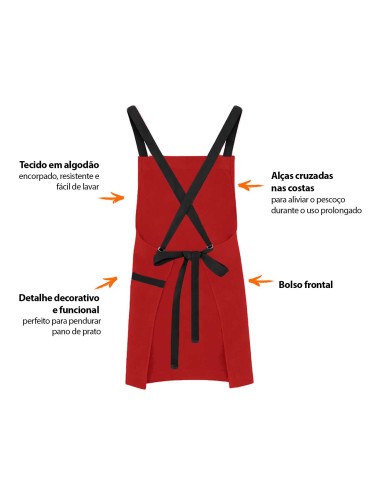 Avental Vermelho Alça Cruzada Preto Buffet...