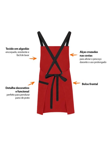 Avental Vermelho Alça Cruzada Preto Buffet Pintura Artesanato