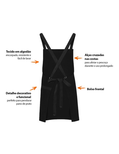 Avental Preto Alça Cruzada Cafeteria Bar...