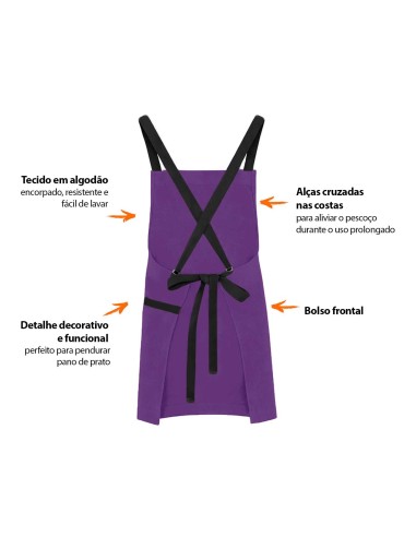 Avental Roxo Alça Cruzada Preto Açai Sorveteria...