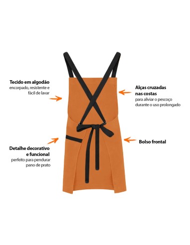 Avental Caramelo Alça Cruzada Preto Cafeteria...