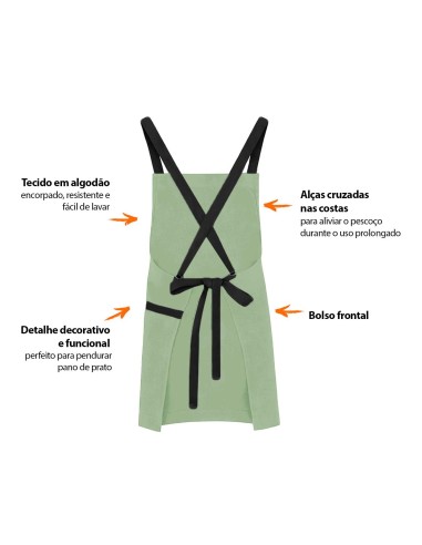 Avental Verde Matte Cha Alça Cruzada Preto...