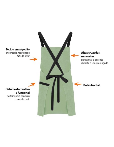 Avental Verde Matte Cha Alça Cruzada Preto Restaurante Spa