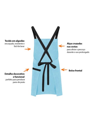 Avental Azul Claro Alça Cruzada Preto...