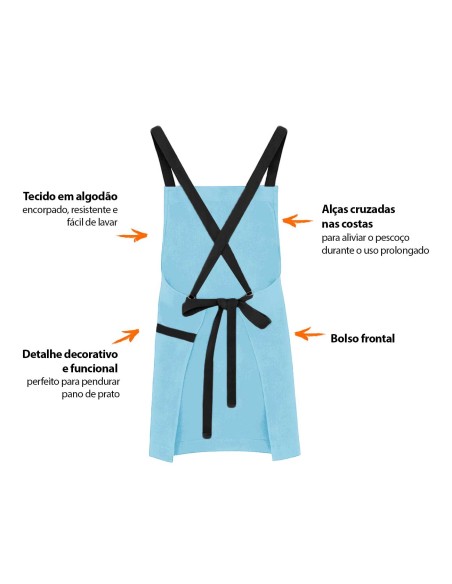 Avental Azul Claro Alça Cruzada Preto Confeitaria Padaria