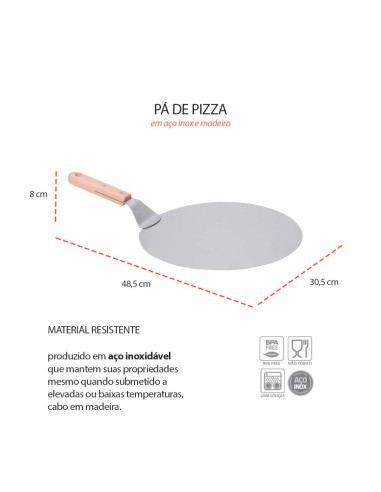 Pa de Pizza Espatula Redonda Inox Cabo Madeira...