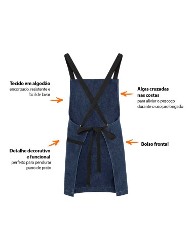 Avental Jeans Alça Cruzada Preto Restaurante...