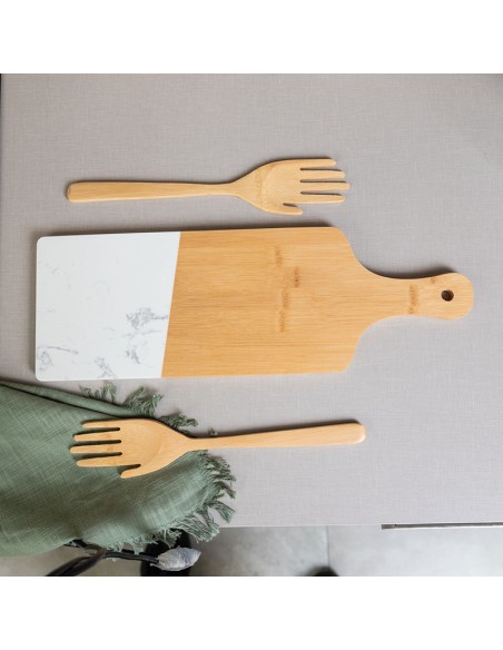 Tabua de Frios Queijos Corte Servir Bambu e Marmore 45cm