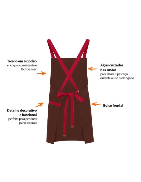 Avental Marrom Alça Cruzada Vermelho Jardinagem Barbearia Doceria