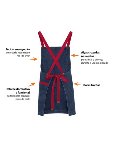 Avental Jeans Alça Cruzada Vermelho Restaurante...