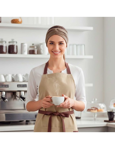 Faixa de Cabelo Turbante Bandana Marrom Claro Chef Cozinha