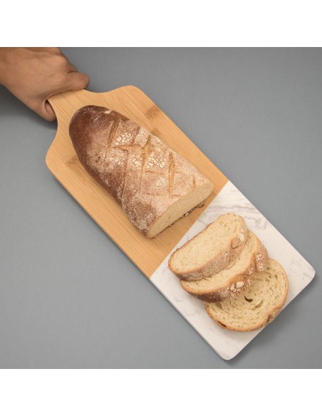 Tabua de Frios Queijos Corte Servir Bambu e Marmore 45cm