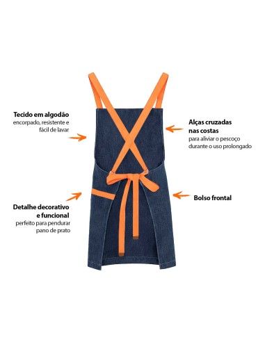 Avental Jeans Alça Cruzada Laranja Restaurante...